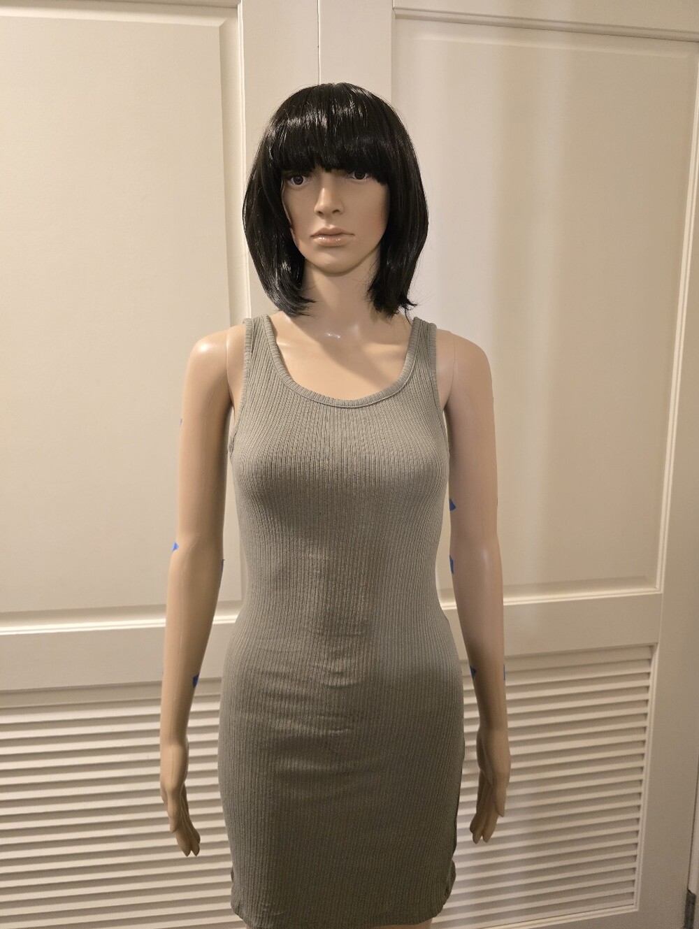 Ribbed Tank Bodycon Dress - Olive Green